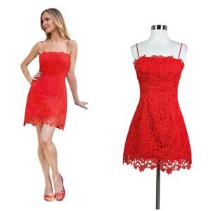 Muse by Marchesa | Begonia Scarlet Red Floral Lace Cocktail Designer Mini Dress